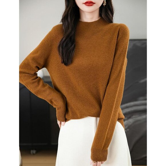 Chanyarn Women's 100% Merino Wool Mock Neck Long Sleeve Seamless Pullover - Picture 5 of 7